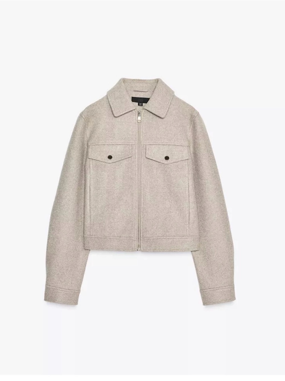 Zara Light Beige Cropped Zip-Front Jacket - Picture 1 of 10